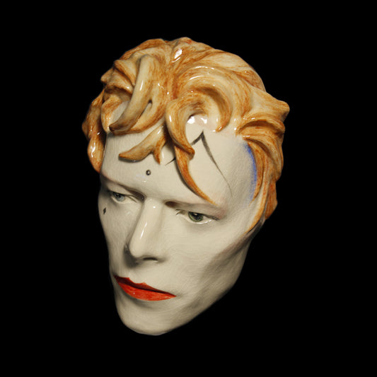 David Bowie Ashes To Ashes mask made of painted ceramic by Maria Primolan Sculptor