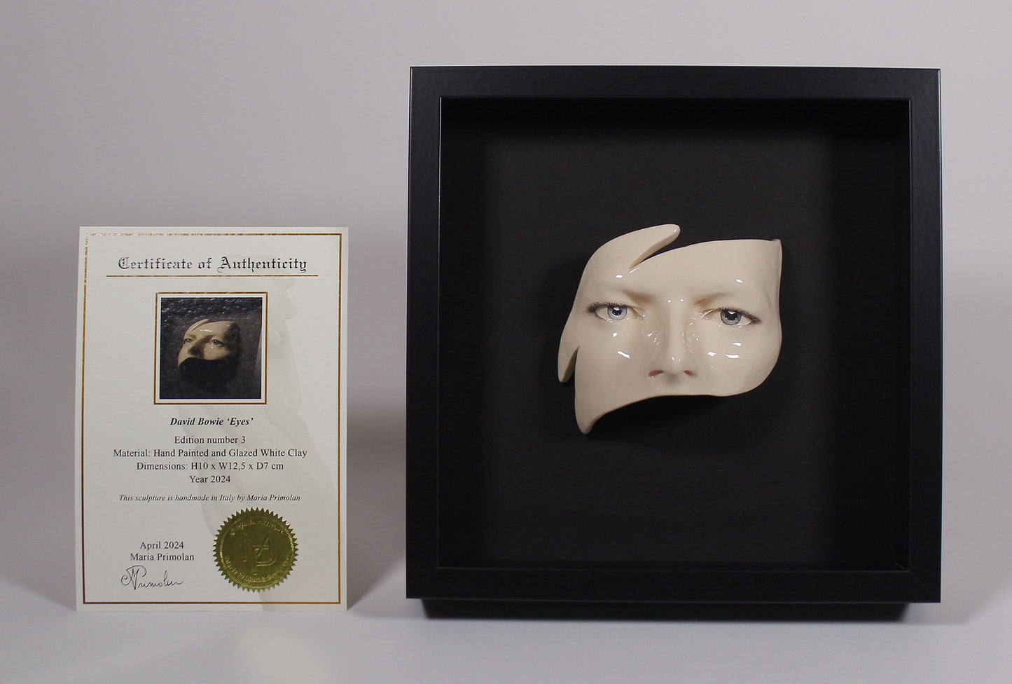David Bowie 'Eyes' - Framed Painted Ceramic Sculpture Glazed