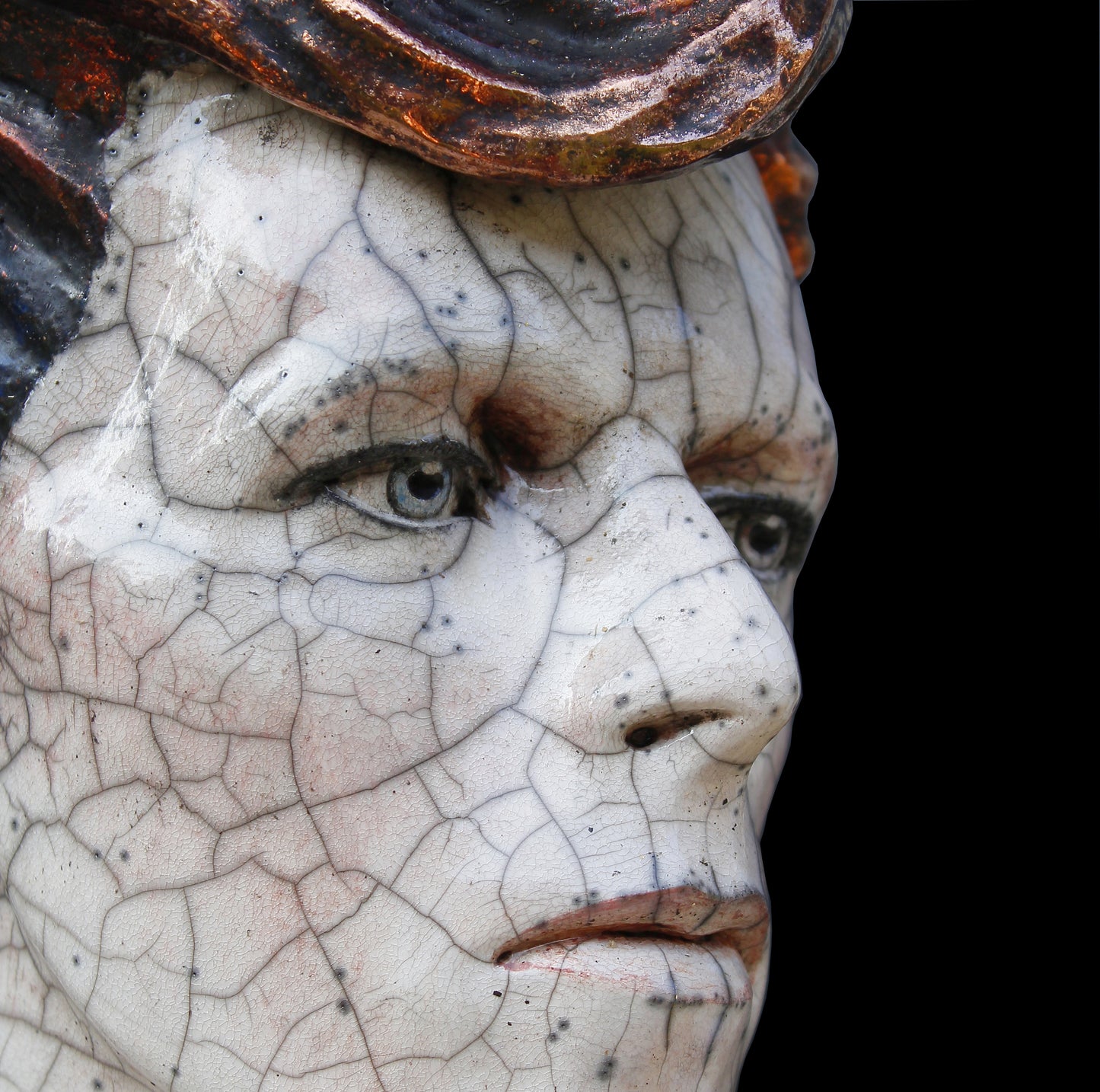 David Bowie - Cracked Actor Face Raku Sculpture