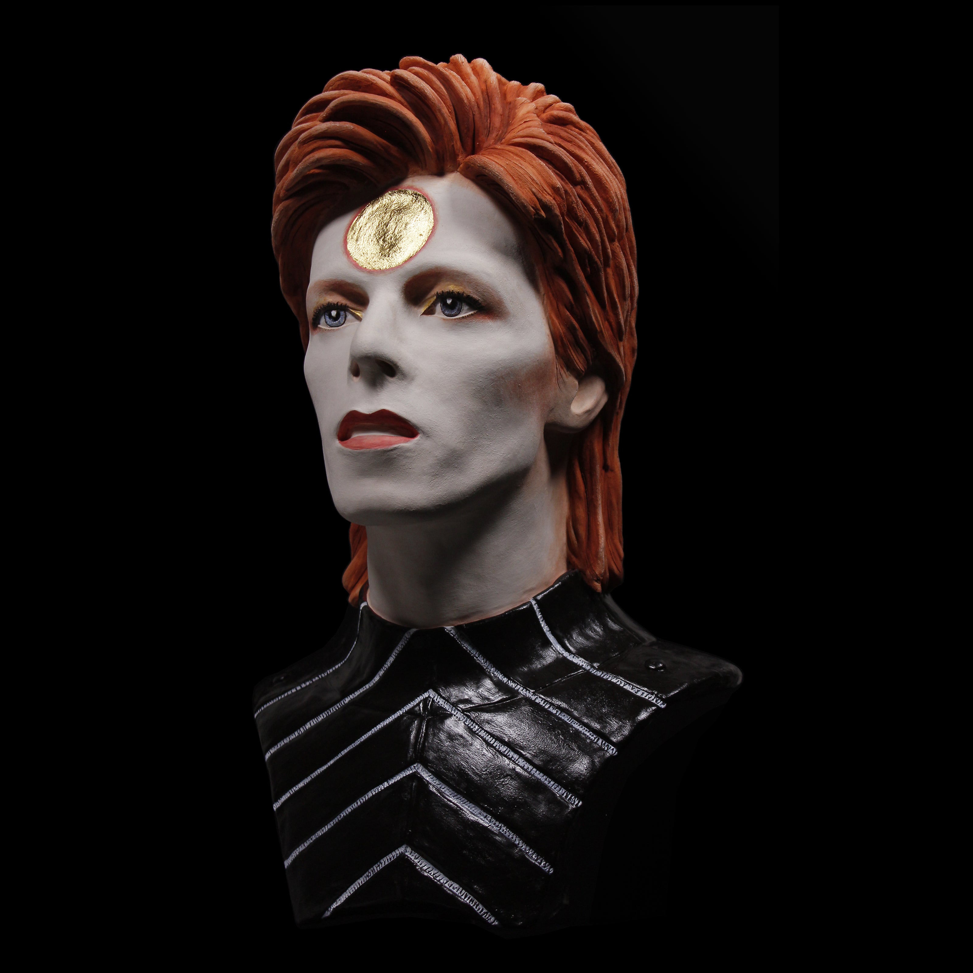 David Bowie Ziggy Stardust portrait sculpture hand painted ceramic by Maria Primolan Sculptor
