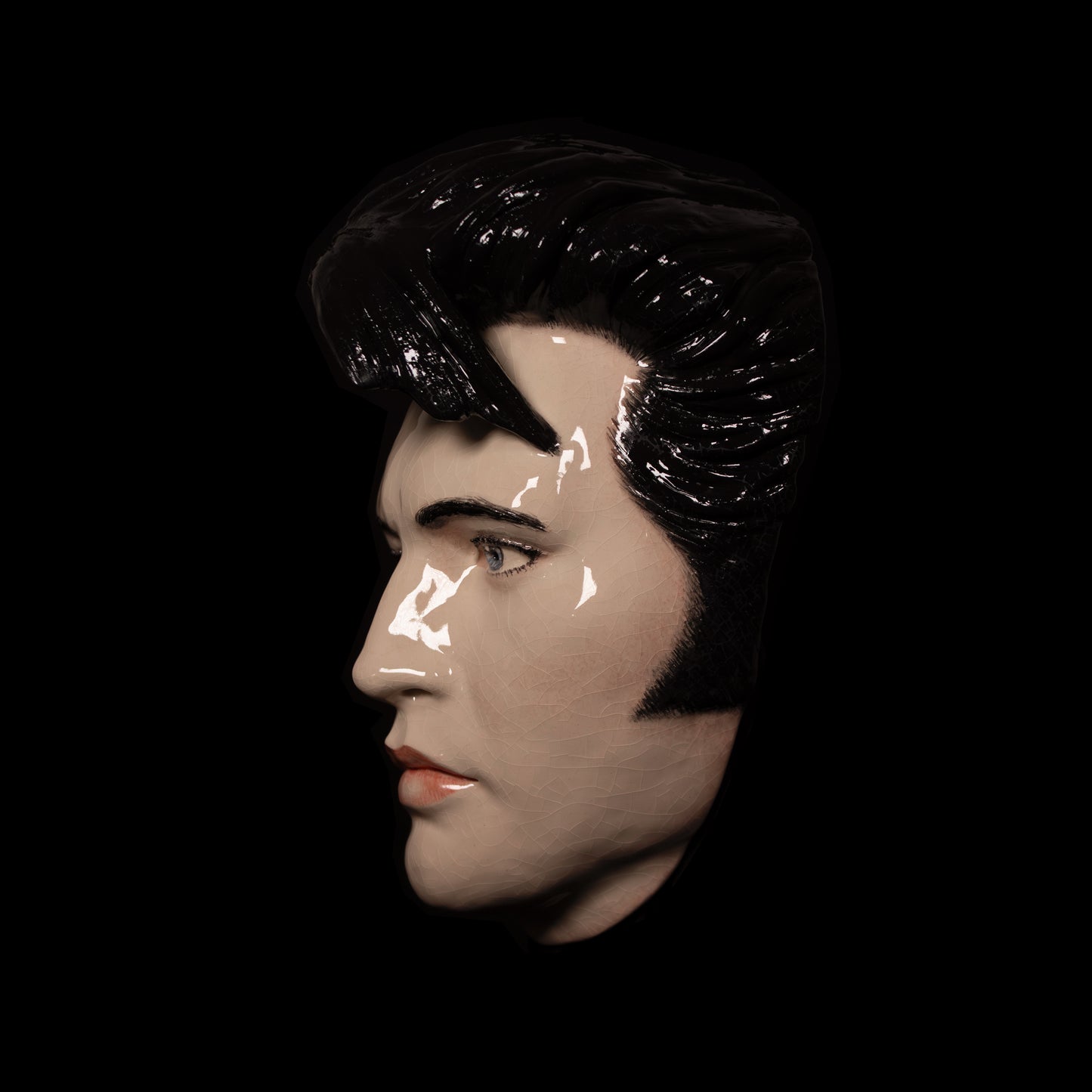 Elvis Mask Sculpture - Painted and Glazed Ceramic