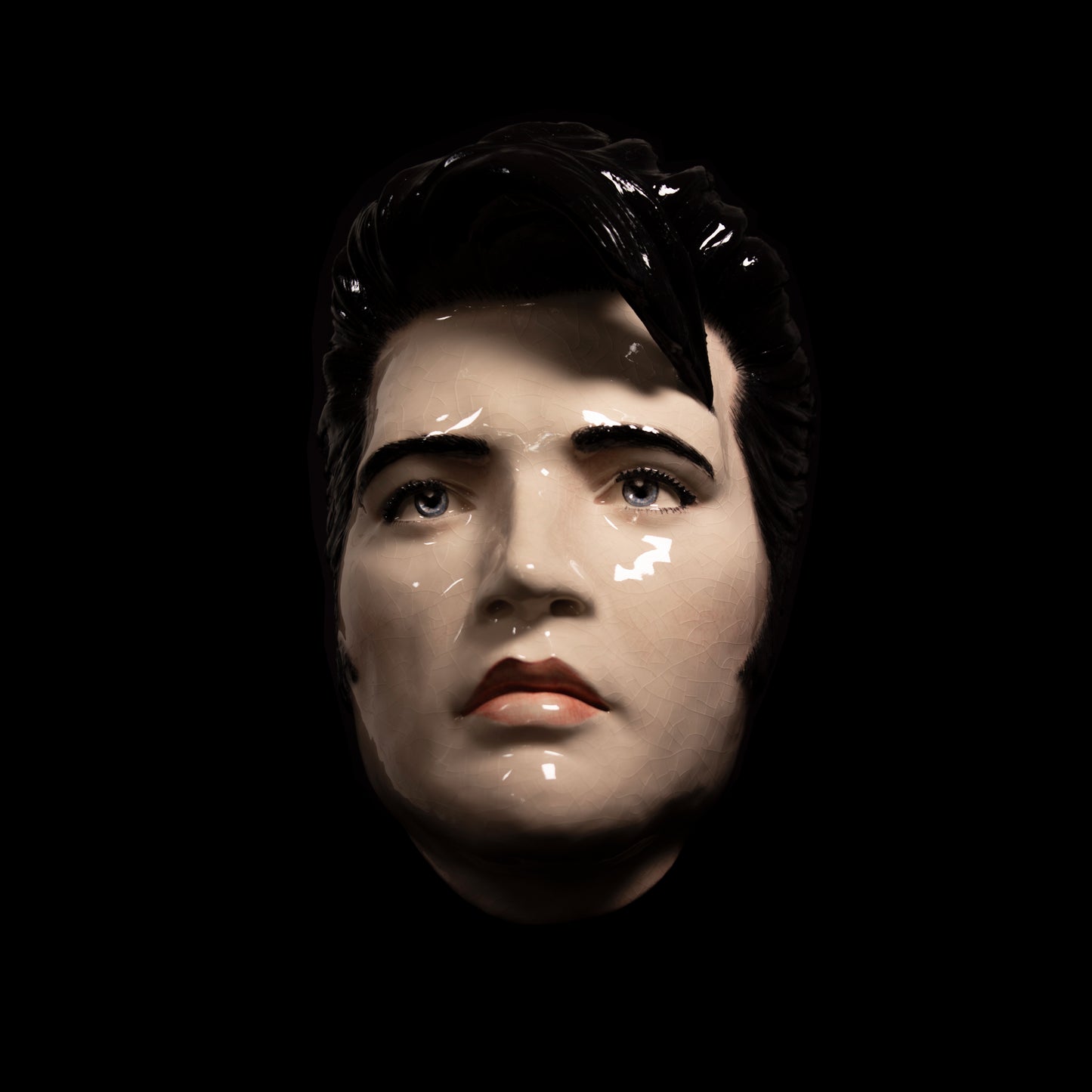 Elvis Mask Sculpture - Painted and Glazed Ceramic