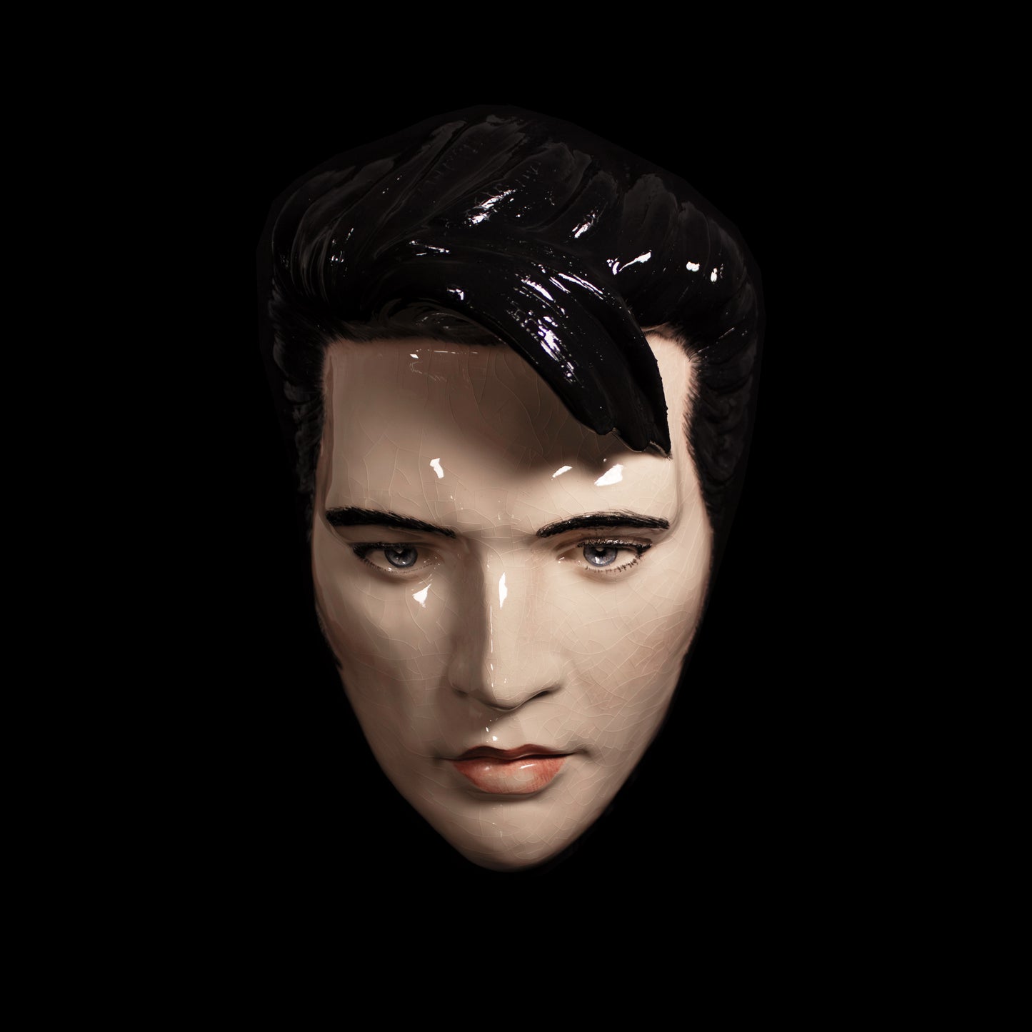 Elvis Mask Sculpture - Painted and Glazed Ceramic