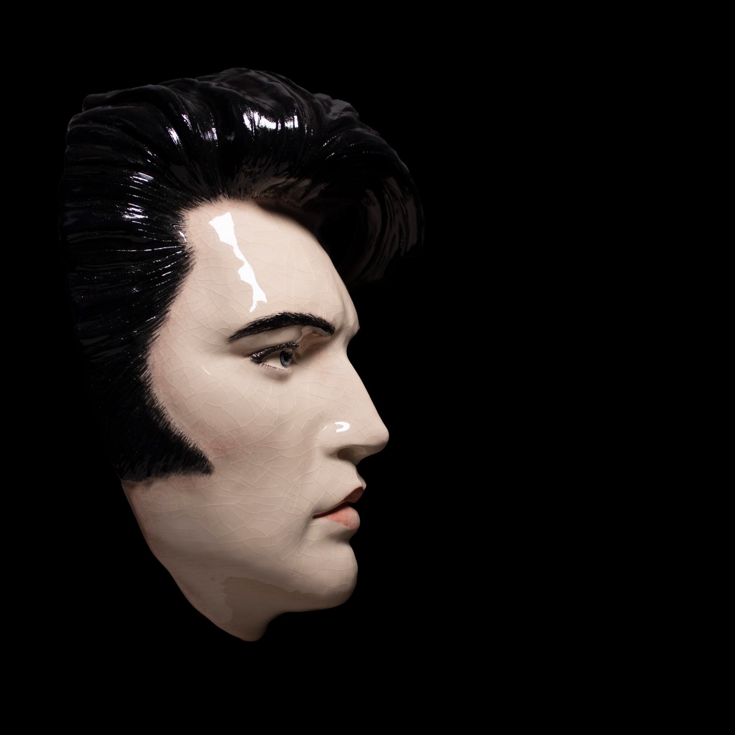 Elvis Mask Sculpture - Painted and Glazed Ceramic