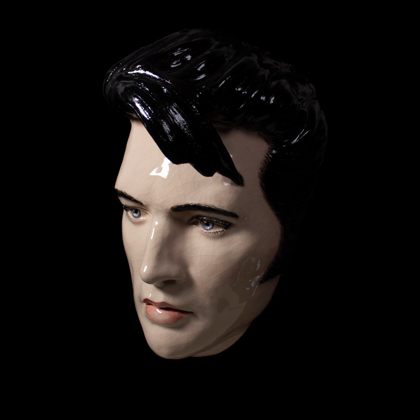 Elvis Mask Sculpture - Painted and Glazed Ceramic