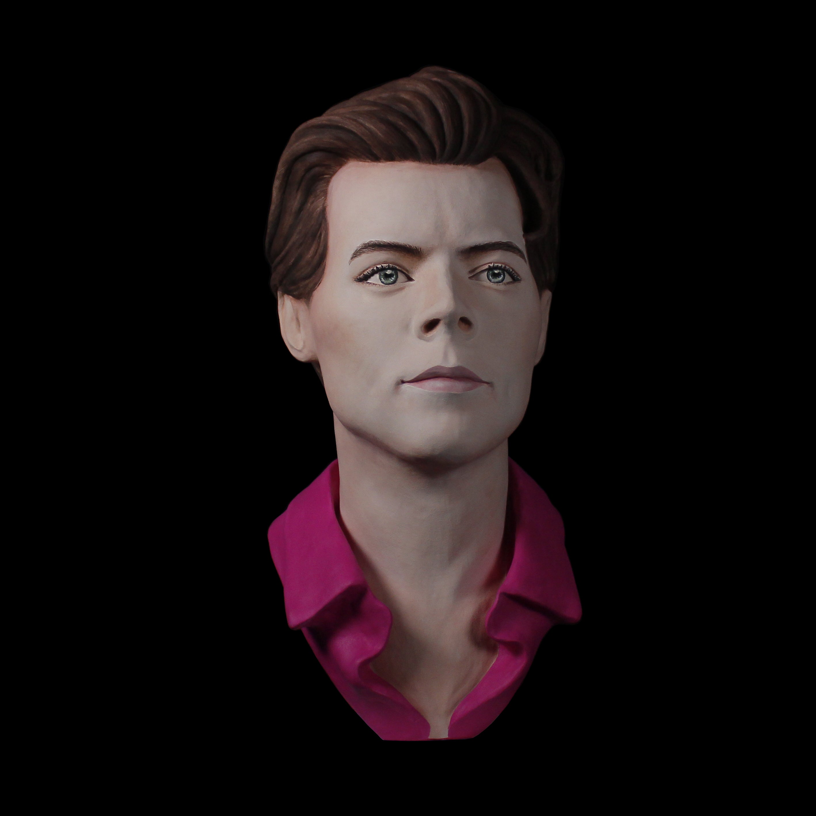 Harry Styles portrait sculpture bust made of painted ceramic by Maria Primolan Sculptor