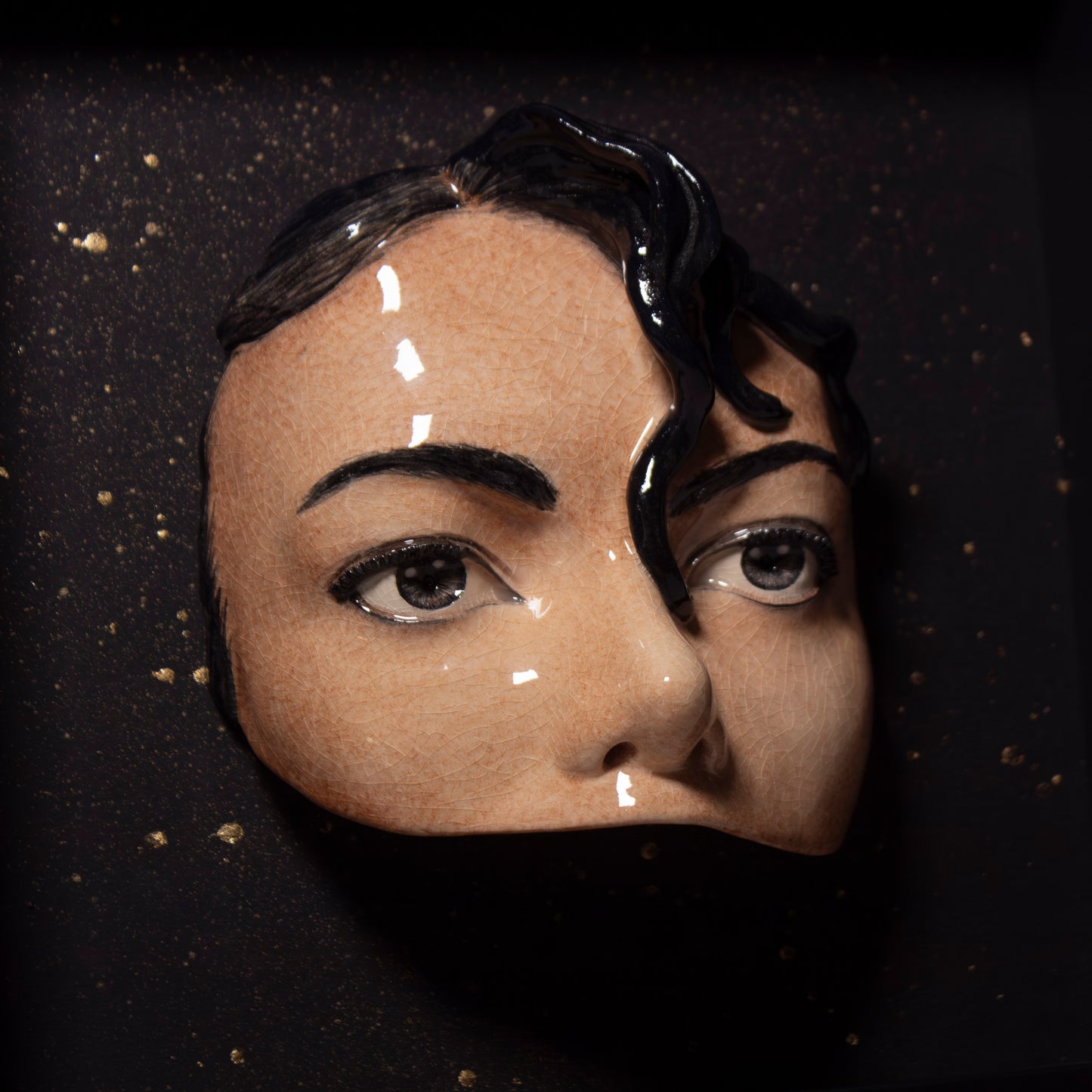 Michael Jackson Eyes -  Framed sculpture painted and glazed