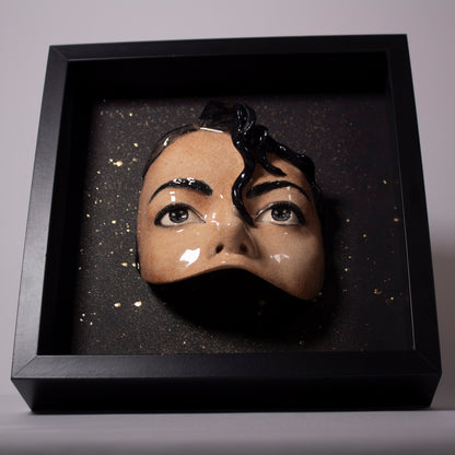 Michael Jackson Eyes -  Framed sculpture painted and glazed