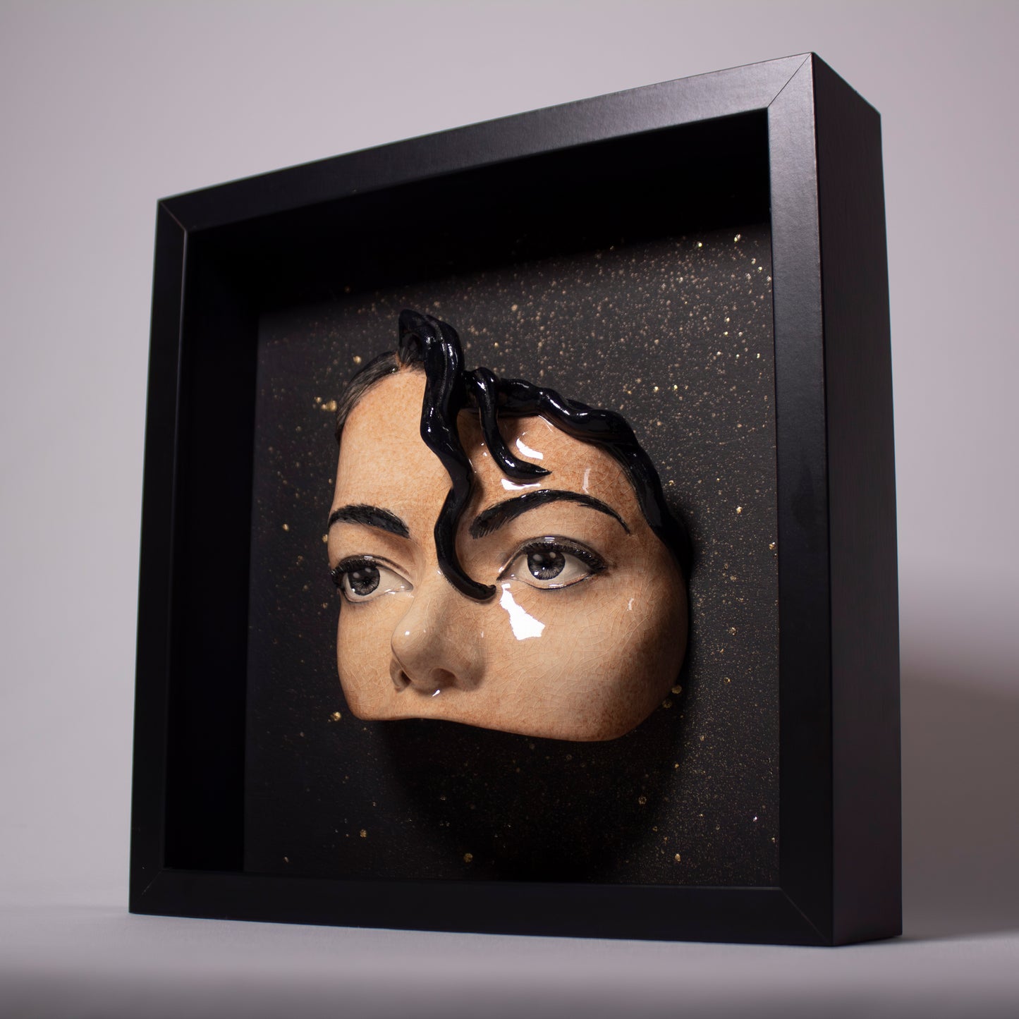 Michael Jackson Eyes -  Framed sculpture painted and glazed