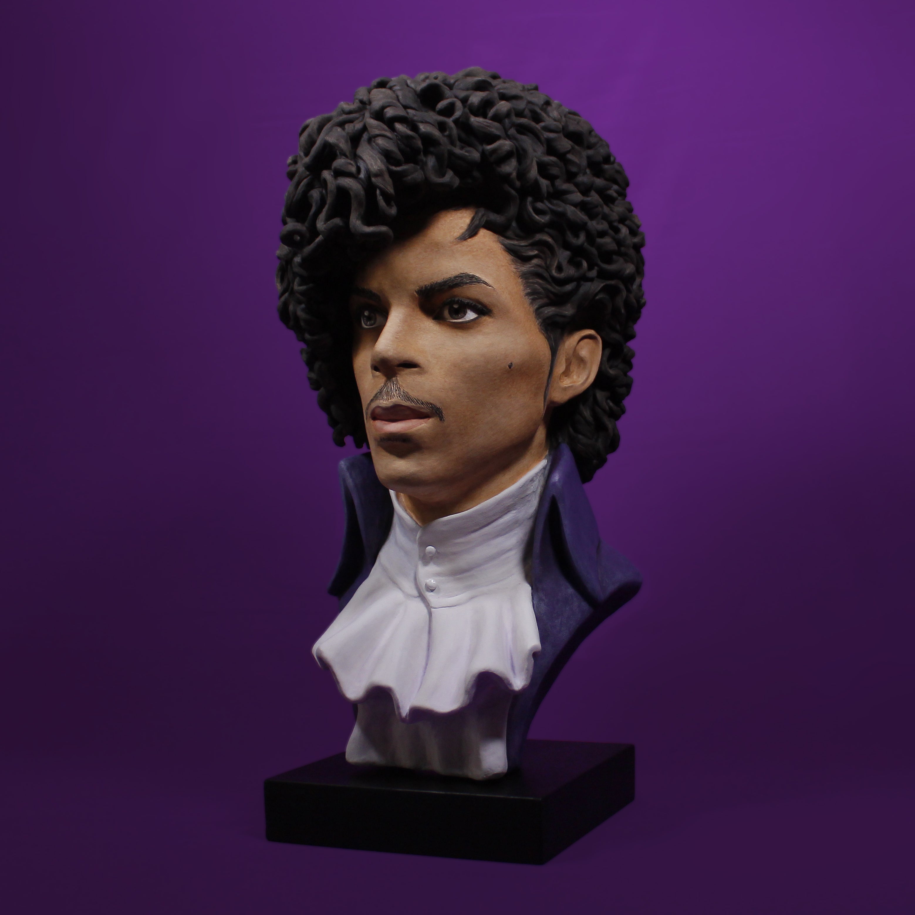 Prince portrait bust sculpture made of painted ceramic by Maria Primolan Sculptor